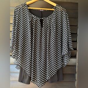 Cocomo Top Sheer Polka Dot Cottage Boho Romantic Flowy Retro Feminine Black 2X